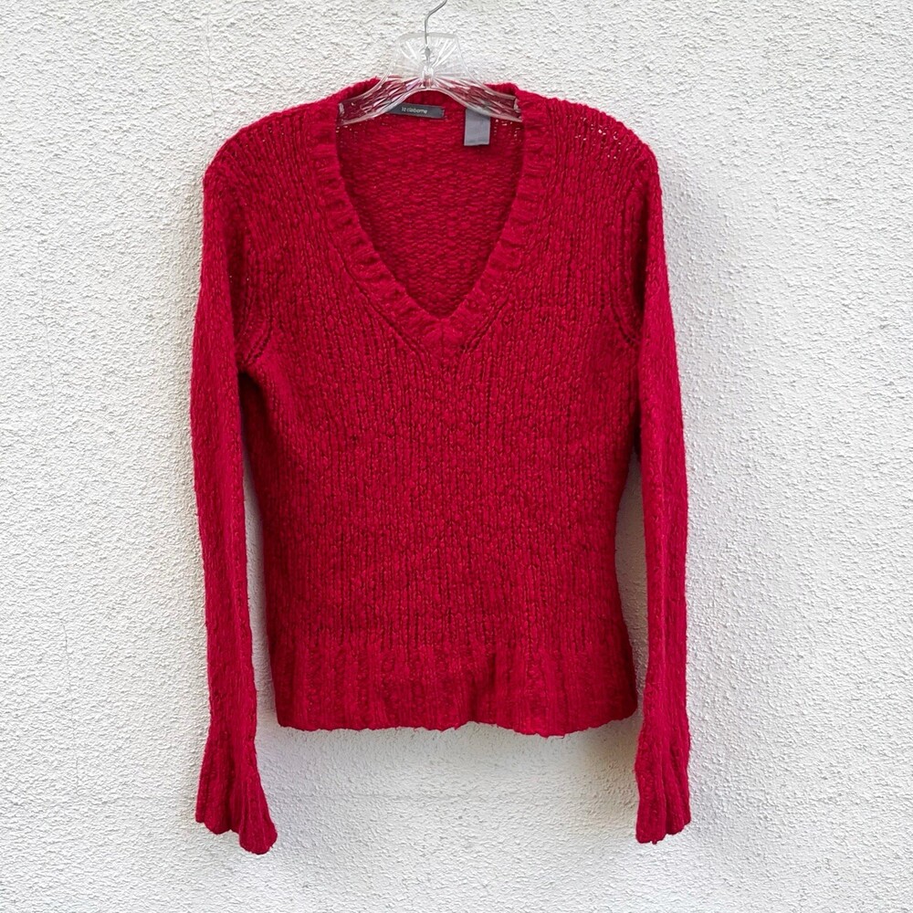 Liz Claiborne Sweater Pullover Top Cable Knit V Neck Ribbed Womens Size Medium